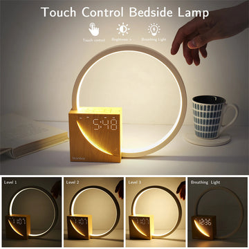 Smart Touch Bedside Lamp with Alarm Clock & Soothing Nature Sounds – 3-Level Dimmable Table Light for Cozy Home Decor