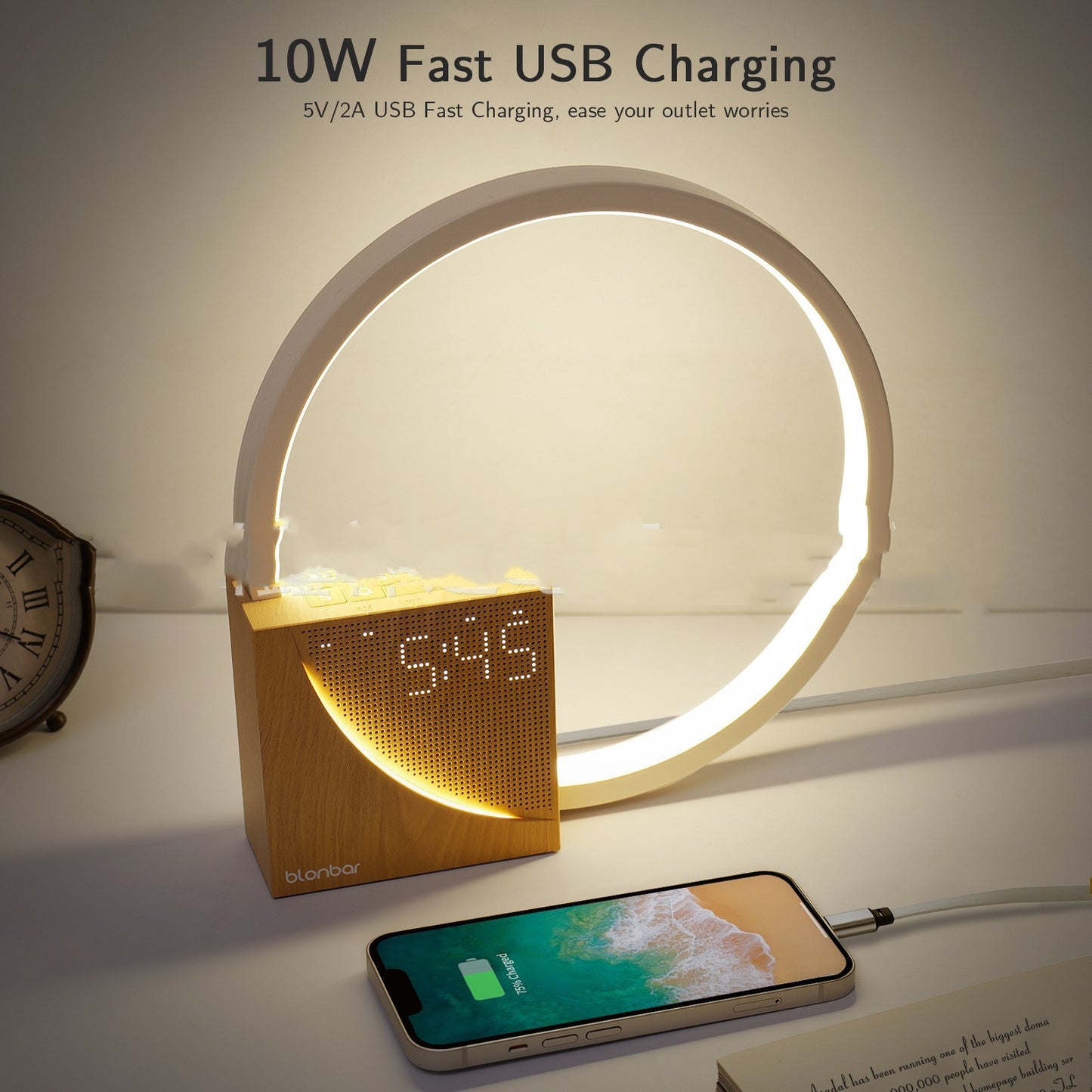 Smart Touch Bedside Lamp with Alarm Clock & Soothing Nature Sounds – 3-Level Dimmable Table Light for Cozy Home Decor